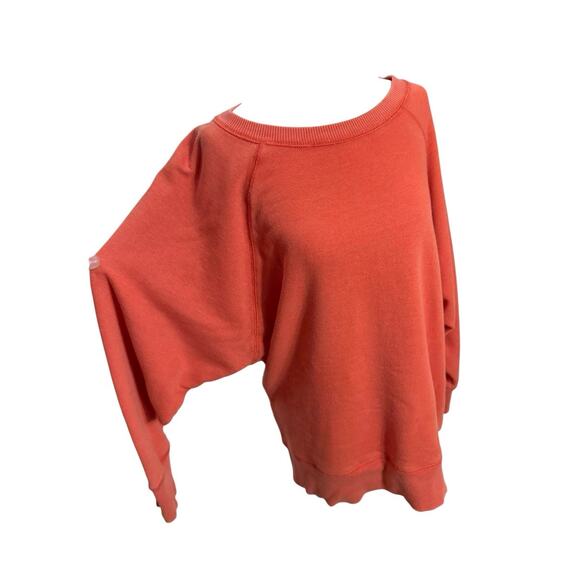 Aerie Slouchy Off Shoulder Oversized Sweatshirt S Coral Cozy Orange Crew - Picture 2 of 5